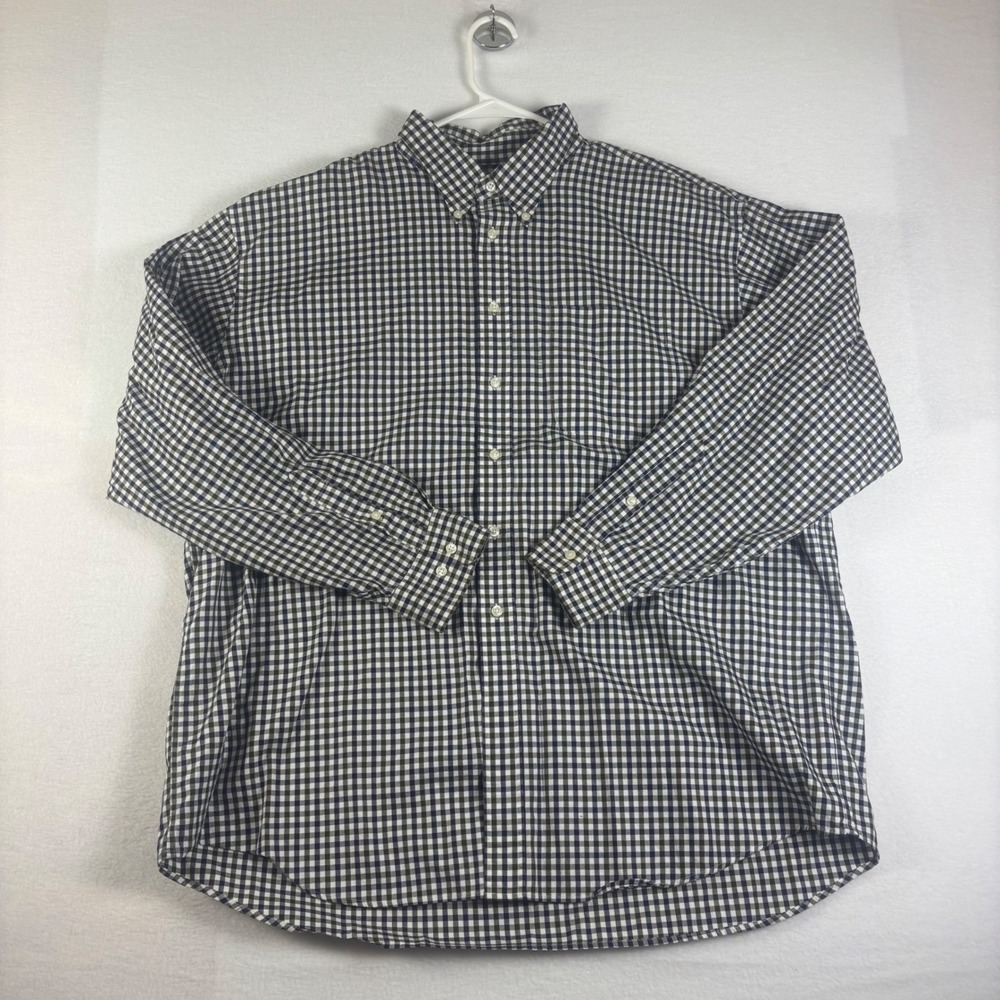 Jos. A. Bank Mens XXL Gingham Button Down Shirt Navy Blue Green Cotton Long Slev